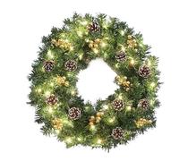 ALCXAZS Couronne de Noël Lumineuse et Durable, idéale pour décorer Un café Une Porte d'entrée. pour Elle est dotée de lumières LED, Vert + Or, (40 cm)