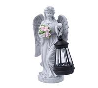 ALCXAZS Lampe de jardin pour cimetière, statue d'ange, décoration florale en résine à LED, pour jardinage, statue d'extérieur