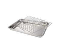 ALCXAZS Plaque de cuisson en acier inoxydable avec grille, idéale pour les barbecues et la pâtisserie. Nettoyage facile. Plateau de préparation des aliments avec grille, Argent, 40 x 30 x 4.8 cm