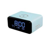 ALCXAZS Réveil numérique avec Chargeur sans Fil et Haut-Parleur Bluetooth, Affichage LED HD, Charge sans Fil, veilleuse, Date et Heure, Bleu, Quatre en Un