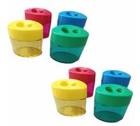 ALCXAZS Taille-crayon compact à double trou pour crayon avec couvercle Taille-crayon coloré avec fournitures scolaires essentielles pour les étudiants, ensemble de 8 pièces