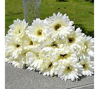 Alcyoneus Bouquet de fleurs artificielles en soie Gerbera marguerite pour mariage, fête de mariage, décoration de jardin (blanc)