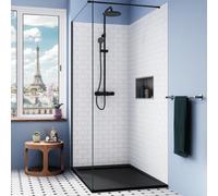 Alda Receveur de douche 140x80cm + Siphon Eslim90. Pierre de synthèse, noir mat (ALD15-14080N-S)