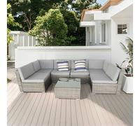Salon De Jardin Modulable 6 Places En Résine Tressée - Gris Et Gris Aldabra Gris