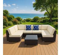 Salon De Jardin Modulable 6 Places En Résine Tressée Aldabra - Beige Beige