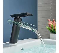 ALDDPWE Robinet d'eau Robinet en Laiton Robinet de Lavabo Cascade Noir Mat Robinet mitigeur d'eau Chaude et Froide Cascade en Verre chromé pour Salle de Bain Robinet mitigeur à Une poignée Keep it in
