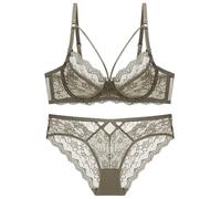 ALDOLA Ensemble sous Vetement Femme Soutien Gorge avec Armature Grande Taille Ensemble Soutien Gorge Culotte Vert Push Up Dentelle Brassière et Doux Culotte Bretelles Réglables Taille:80B