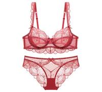 ALDOLA Ensemble sous Vetement Femme Soutien Gorge avec Armature Push Up Ensemble Soutien Gorge Culotte Rose foncé Dentelle Brassière et Doux Culotte Ensemble Confort Tous Les Jours Taille:75D