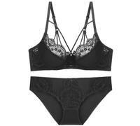 ALDOLA Ensemble sous Vetement Femme Soutien Gorge avec Armature Soutien Gorge Set Noir Grande Taille Push Up Dentelle Brassière et Doux Culotte Bretelles Réglables Taille:75B