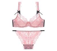 ALDOLA Ensemble Soutien Gorge avec Armature Dentelle Soutien Gorge Set Rose Push Up Grande Taille Brassière Doux Culotte Ensemble Taille:70B