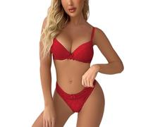 ALDOLA Ensemble Soutien Gorge Culotte Soutien Gorge avec Armature Ensemble String Soutiens Gorges Femme Rouge 2 Pièces Ensembles Femme Push Up Soutiens Gorges String et Dentelle Taille:75B