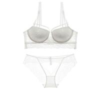 ALDOLA Ensemble Soutien Gorge Culotte Soutien Gorge avec Armature Soutiens Gorges Set Blanc 2 Pièces Ensemble Femme Push Up Soutiens Gorges Culotte et Dentelle Taille:75A