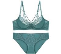 ALDOLA Ensemble Soutien Gorge Culotte Soutien Gorge avec Armature Soutiens Gorges Set Bleu Clair 2 Pièces Ensemble Femme Push Up Soutiens Gorges Culotte et Dentelle Taille:90C