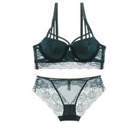 ALDOLA Ensemble Soutien Gorge Culotte Soutien Gorge avec Armature Soutiens Gorges Set Vert 2 Pièces Ensemble Femme Push Up Soutiens Gorges Culotte et Dentelle Taille:75A