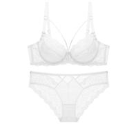 ALDOLA Ensemble Soutien Gorge Culotte Soutiens Gorges avec Armature Soutien Gorge Set Blanc Grande Taille Push Up Dentelle Brassière et Doux Culotte Bretelles Réglables Taille:70E