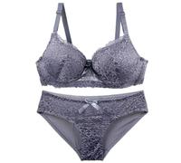 ALDOLA Ensemble Soutien Gorge et Culotte Gris Soutien-Gorge avec Armature Dentelle Push up Bralette Femme Brassière Confortable（Taille:100C）