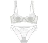 ALDOLA Ensemble Soutien Gorge Soutiens Gorges avec Armature Soutien Gorge Set Blanc Dentelle Push Up Brassière et Doux Culotte Ensemble Confort Tous Les Jours Taille:75C