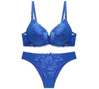 ALDOLA Soutiens Gorge Femme Bleu Ensemble Soutien Gorge Soutien Gorge avec Armature Femme Soutien Gorge Emboîtant avec Armature Florale Dentelle Soutien-Gorge et String Confortable(Taille:105C)