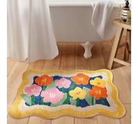 Aldopein Tapis de bain bohème à poils longs, 40,6 cm de large x 61 cm de long, antidérapant, lavable, à motif floral coloré absorbant l'eau, vibrant et moelleux pour salle de bain