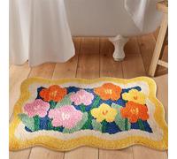 Aldopein Tapis de bain bohème, poils longs, antidérapant et lavable, motif floral mignon et coloré, 50,8 x 81,3 cm, microfibre moelleuse et vibrante