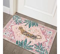 Aldopein Tapis hippie 61 x 91 cm en fausse laine rose tropical bohème pour salle de bain, cuisine, petit tapis d'entrée d'intérieur moderne, vintage et vieilli, tapis de sol antidérapant et lavable
