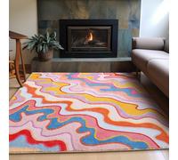 Aldopein - Tapis rose pâle coloré de 91 x 152 cm, petit tapis antidérapant lavable pour cuisine, entrée, chambre à coucher, salle de bain, dortoir, esthétique groovy, accent funky, tapis de chevet