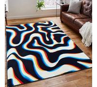 Aldopein Trippy - Tapis abstrait de 1,22 x 1,83 m, fin, élégant, psychédélique, ondulé, en spirale, pour salon, couleur noir et blanc, tapis lavable pour cuisine, entrée,