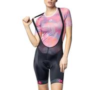 Alé Cycling Pragma Traguardo Short à Bretelles, Noir/Rose Fluo, S Femme