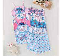 [Aléatoire 2 sur 5 ensembles] Ensemble de 4 pièces de Top de camisole sans manches et short pyjama en tricot doux, confortable et agréable à la peau, avec imprimés mignons, élégants et décontractés de