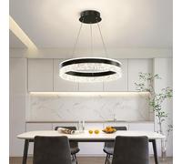 Aleaty LED Lustre Moderne Haut de Gamme - Cristal Acrylique Dimmable avec Télécommande - Plafonnier Rond Anneau pour Restaurant (Noir)