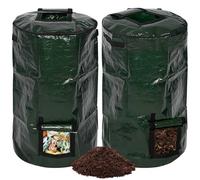 aleawol Lot de 2 composteurs de jardin debout 130 l | Composteur cylindrique à compost rapide avec clapet d'aération et de remplissage, pour cuisine et déchets de jardin (vert)