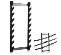 aleawol Support mural Katana à 8 niveaux pour épée - Support mural pour épée - Support mural Katana - En bois noir - Épée de samouraï - Support mural pour épée de samouraï - Pour canne à pêche, flûte,