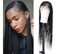 Alebery Perruque de 33 x 20,3 cm HD avec dentelle frontale pour femme noire, perruque tressée avec cheveux de bébé, noir clair naturel, raie latérale profonde