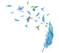 Alecony Bleu Plume Murale Sticker pour Salon Creative Plume Fenêtre Décoration Plume Décor Stickers Fille Chambre Fée (Multicolor-A, One Size)