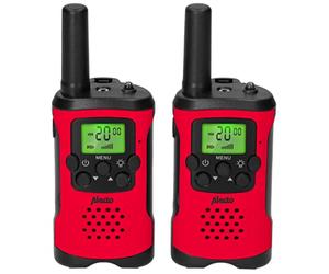 Alecto FR-115RD - Lot de Deux talkies Walkies pour Enfants - Talki Walki avec portée jusqu'à 7 kilomètres - Walky Talky 8 canaux - Lampe de Poche intégrée - Écran éclairé - Rouge