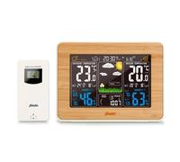 NEDIS Alecto WS-1560 Station météo 3-en-1 avec capteur extérieur sans fil 100 m Cadre bambou Blanc écran LCD 5,7