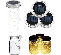 ALED LIGHT Lot de 3 Mason Jar Couvercle Guirlande Lumineuse Solaire Étanche 2m 20 LEDs Lampe d’Ambiance Décoration pour DIY Bocal LED, Bouteille, Maison, Noël, Mariage, Fête