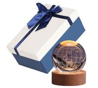 ALEEIK Boule de cristal de 60 mm avec base ronde en bois - Décoration avec lumière - Astronomie - Cadeau pour mère, enfant, petite amie