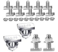 ALEEIK Lot de 10 vis à tête marteau en acier inoxydable avec écrou à bride M8 x 20 mm - Écrous à dents de blocage avec écrous à bride pour rails de montage solaire PV