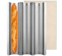 ALEEIK Moule à baguette - Plaque de cuisson pour 3 baguettes - Moule à pain - 38,5 x 28,5 cm