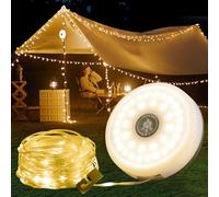ALEENFOON 10m Guirlande Lumineuse de Camping Enroulable, Exterieure Lampe de Camping Rechargeables avec 8 modes, Guirlande Lumineuse Portable et Chaude pour le camping, la fête, le jardin extérieur