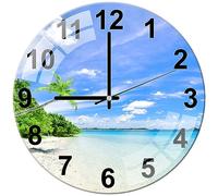 ALEENFOON 12 Pouces Horloges Murales Verre Silencieuse de Salon Cuisine Modernes Design Pendules Murales 30cm Horloge à Quartz Suspendue Fine Horloge Murale (Merveilles Mer) (Plage)
