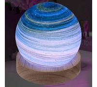ALEENFOON 3D Lampe Planète en Boule de Verre, Planète Lumière Lampe de Chevet Bureau LED Veilleuse Lumière d'ambiance Dimmable, 16 Couleurs avec Télécommande Alimenté par USB, 8CM (aurore)