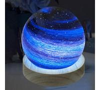 ALEENFOON 3D Lampe Planète en Boule de Verre, Planète Lumière Lampe de Chevet Bureau LED Veilleuse Lumière d'ambiance Dimmable, 16 Couleurs avec Télécommande Alimenté par USB, 8CM (ciel étoilé)