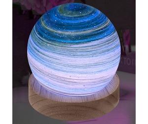 ALEENFOON 3D Lampe Planète en Boule de Verre, Planète Lumière Lampe de Chevet Bureau LED Veilleuse Lumière d'ambiance Dimmable, 16 Couleurs avec Télécommande Alimenté par USB, 8CM (aurore)