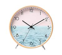 ALEENFOON 8.6 Pouces Horloge en Bois Murales Silencieuse de Salon Cuisine Modernes Design Pendules Murales 22cm Horloge à Quartz Suspendue Horloge Murale Horloge de Table Analogique (Mer)