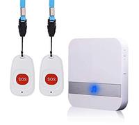 ALEENFOON Maison Alerte Alarme sans Fil Patiente Personne ÂGéE Personnelles SystèMe D'Alarme Plug Version Et Bouton D'Appel d'urgence Alarme Pager (2 à 1 Blanc)
