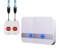 ALEENFOON Maison Alerte Alarme sans Fil Patiente Personne ÂGéE Personnelles SystèMe D'Alarme Plug Version Et Bouton D'Appel d'urgence Alarme Pager (2 à 2 Blanc)