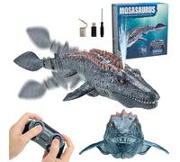ALEENFOON RC Bateau 2.4GHz Télécommandé Mosasaurus Bateau avec Vaporisateur, Télécommandé Dinosaur Jouet pour Piscine et Lac, Jouets Cadeaux pour Enfants et Adultes (Gris)