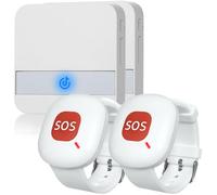 ALEENFOON Téléavertisseur Maison Alerte Alarme sans Fil Patiente Personne ÂGéE Personnelles SystèMe D'Alarme Plug Version Et Bouton D'Appel d'urgence Alarme Pager avec Bracelet Durgence (2 à 2)